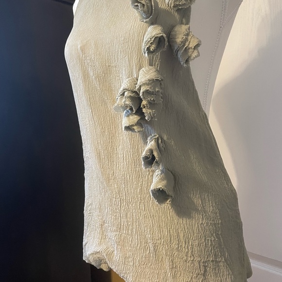 100% Silk Halter Tie Up Low Back Flowers Made in Italy Small Medium Grey Green - Picture 6 of 9